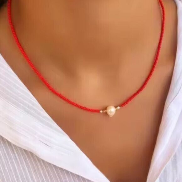 You Pick Color beaded Necklace freshwater Pearl Choker Perfect Summer Necklace - Picture 5 of 13